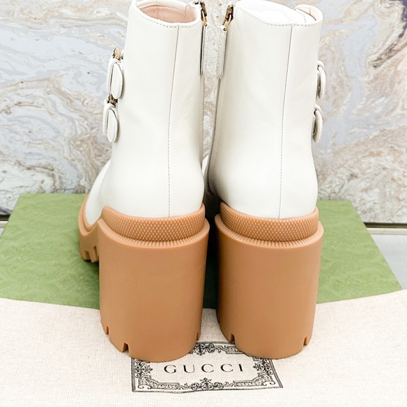 New! Gucci Kensington GG Supreme Monogram  Double Buckle Leather Ankle Boots